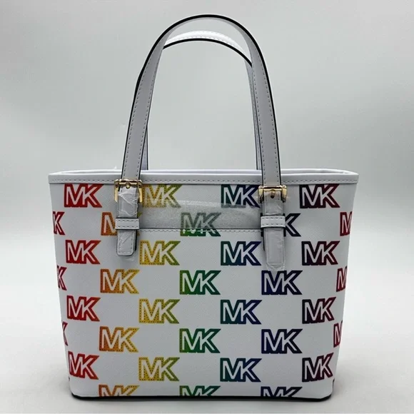 Michael Kors Jet Set Travel Extra-Small Top Zip Tote Bag Rainbow Optic White - Picture 4 of 11